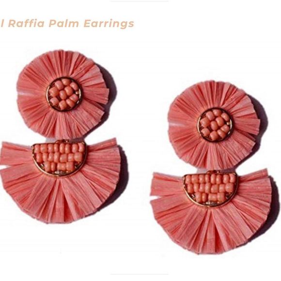 New Statement Earrings Beaded Raffia Palm Bohemian Drop Dangle - Picture 1 of 4